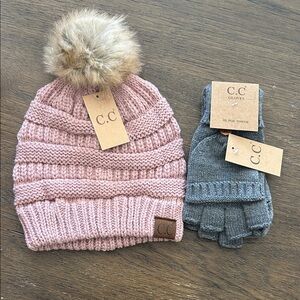 C.C Blush Beanie & Charcoal Gloves Set